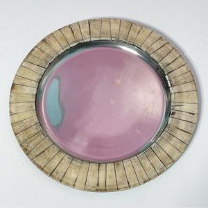 Mother of Pearl Inlay Metal Round Plate Platter Tray Pewter Aluminum